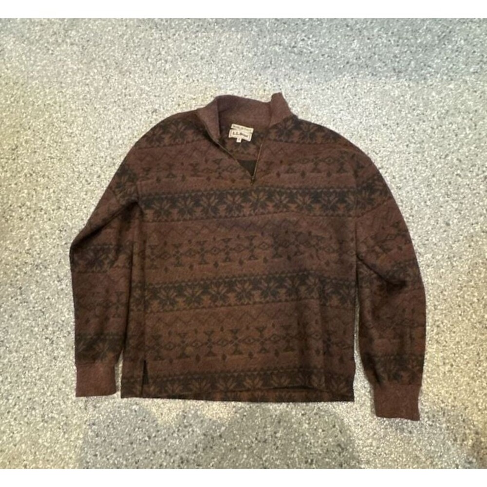 L.L. Bean Quarter-Zip Sweater Size S Brown Fair Isle Wool Alpaca
